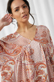 HY2632 Ivory Womens V Neck Paisley Print Dolman Top Full Body