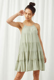HY2634 Sage Womens Texture Stripe Tiered Halter Mini Dress Front