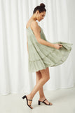 HY2634 Sage Womens Texture Stripe Tiered Halter Mini Dress Side
