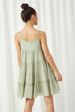 HY2634 Sage Womens Texture Stripe Tiered Halter Mini Dress Back