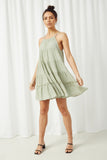 HY2634 Sage Womens Texture Stripe Tiered Halter Mini Dress Full Body