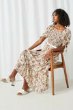HY2637 Ivory Womens Square Neck Smocked Tie Sleeve Maxi Dress Sitting Pose
