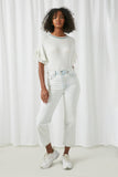 HY2638 Off White Womens Contrast Banded Ruffle Sleeve Top Full Body