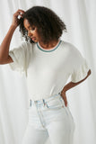 HY2638 Off White Womens Contrast Banded Ruffle Sleeve Top Pose