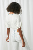 HY2638 Off White Womens Contrast Banded Ruffle Sleeve Top Back