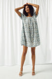 HY2640 BLUE Womens Square Neck Pleated Paisley Dress Pose