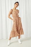 HY2650 Coral Womens Ditsy Floral Ruffle Sleeveless Dress Front