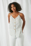 HY2653 Blue Womens Striped V Neck Buttoned Cami Front