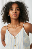 HY2653 Blue Womens Striped V Neck Buttoned Cami Detail