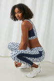 HY2658 Navy Womens Stripe Floral Print Active Leggings Pose