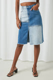 HY2661 Denim Womens Denim Blocked Midi Skirt Front