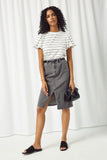 HY2668 BLACK DENIM Womens Washed Side Pocket Denim Midi Skirt Pose