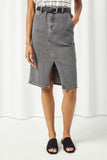 HY2668 BLACK DENIM Womens Washed Side Pocket Denim Midi Skirt Front