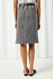 HY2668 BLACK DENIM Womens Washed Side Pocket Denim Midi Skirt Back
