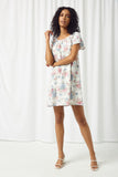 HY2670 OFF WHITE Womens Flutter Sleeve Floral Shift Dress Full Body