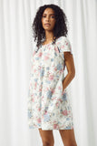 HY2670 OFF WHITE Womens Flutter Sleeve Floral Shift Dress Front