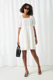HY2684 Off White Womens Textured Bow Back Square Neck Dress Full Body