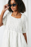 HY2684 Off White Womens Textured Bow Back Square Neck Dress Detail