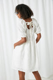 HY2684 Off White Womens Textured Bow Back Square Neck Dress Back