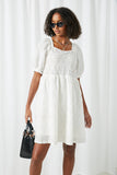 HY2684 Off White Womens Textured Bow Back Square Neck Dress Front