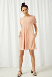 HY2698 Salmon Womens Side Pocket Burnout Leopard Knit Dress Full Body