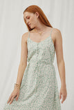 HY2702 Mint Womens Daisy Print Tie Waist Ruffle Hem Dress Front