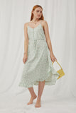 HY2702 Mint Womens Daisy Print Tie Waist Ruffle Hem Dress Full Body