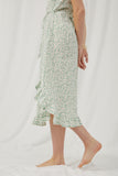 HY2702 Mint Womens Daisy Print Tie Waist Ruffle Hem Dress Side