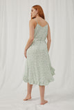 HY2702 Mint Womens Daisy Print Tie Waist Ruffle Hem Dress Back