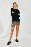 HY2741 BLACK Womens Popcorn Knit Pullover Sweater Full Body 2