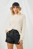 HY2741 CREAM Womens Popcorn Knit Pullover Sweater Front 2