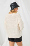 HY2741 CREAM Womens Popcorn Knit Pullover Sweater Back