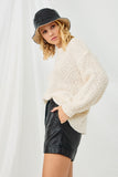 HY2741 CREAM Womens Popcorn Knit Pullover Sweater Side