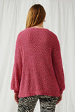 HY2741 Fuchsia Womens Popcorn Knit Pullover Sweater Back