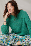 HY2741 Kelly Green Womens Popcorn Knit Pullover Sweater Pose