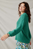 HY2741 Kelly Green Womens Popcorn Knit Pullover Sweater Side