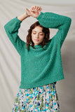 HY2741 Kelly Green Womens Popcorn Knit Pullover Sweater Front