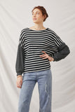 Contrast Stripe Sleeve Textured Knit Top