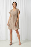 HY2768 Taupe Womens Dotted V Neck Gathered Tunic Full Body