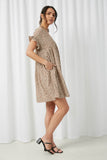 HY2768 Taupe Womens Dotted V Neck Gathered Tunic Side