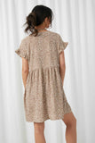 HY2768 Taupe Womens Dotted V Neck Gathered Tunic Back