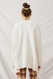 HY2854 Ivory Womens Textured Soft Open Sweater Knit Cardigan Back