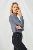 HY2857 GREY Womens Long Sleeve Cable Knit Detail Top Side