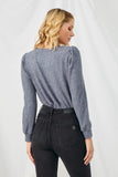 HY2857 GREY Womens Long Sleeve Cable Knit Detail Top Back