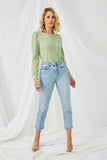 HY2857 SAGE Womens Long Sleeve Cable Knit Detail Top Full Body