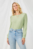HY2857 SAGE Womens Long Sleeve Cable Knit Detail Top Front