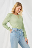 HY2857 SAGE Womens Long Sleeve Cable Knit Detail Top Side