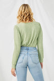 HY2857 SAGE Womens Long Sleeve Cable Knit Detail Top Back