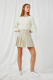 HY2882 Beige Womens Solid Pleated Tennis Skirt Full Body