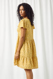 HY2894 YELLOW Womens Floral Buttoned Flutter Sleeve Dress Back